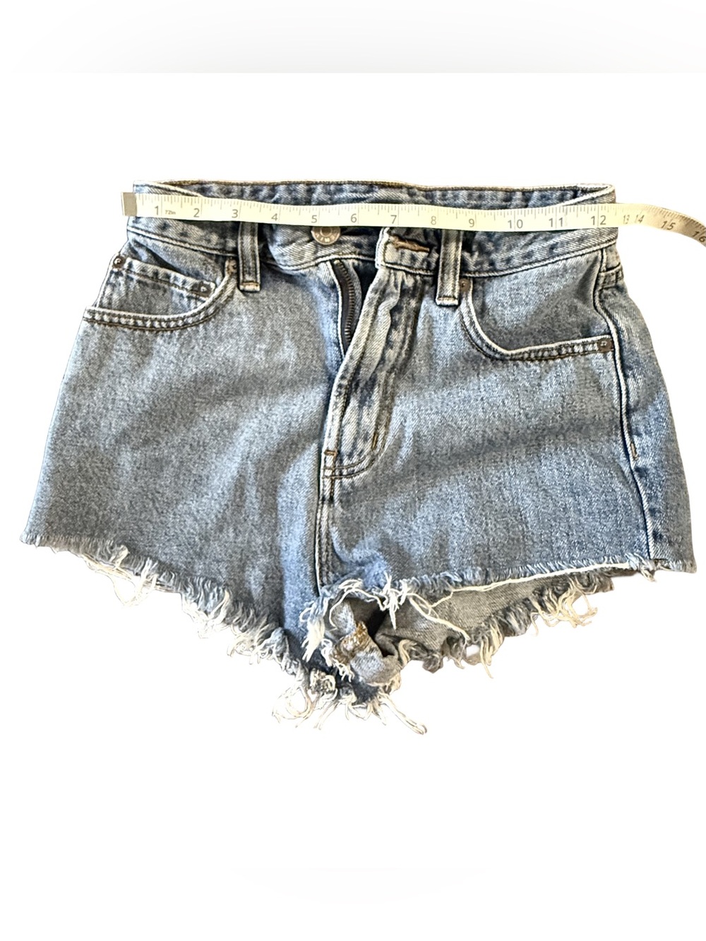 BDG Classic High-Rise Distressed Denim Shorts in Light Blue